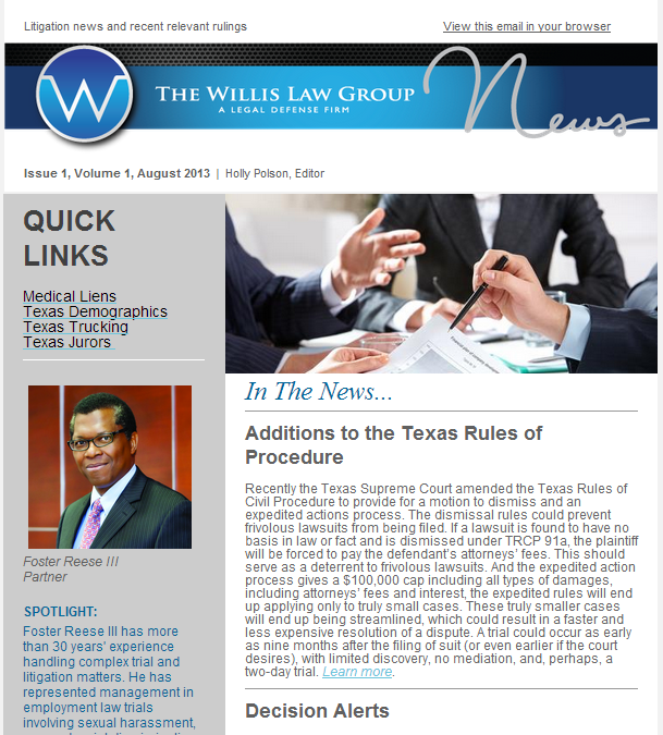 CM2 Marketing assists with newsletter creation for The Willis Law Group.